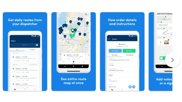 Optimoroute delivery routing app with time window and capacity features.