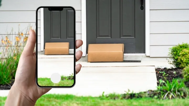 Delivery driver taking a photo via the delivery logistics app.