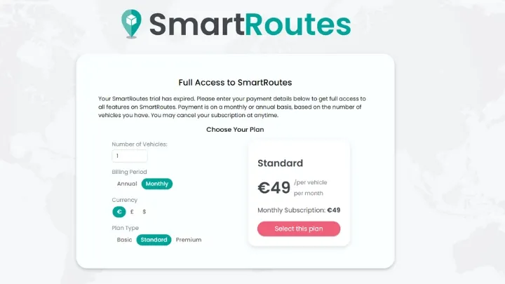 Purchase subscription screen